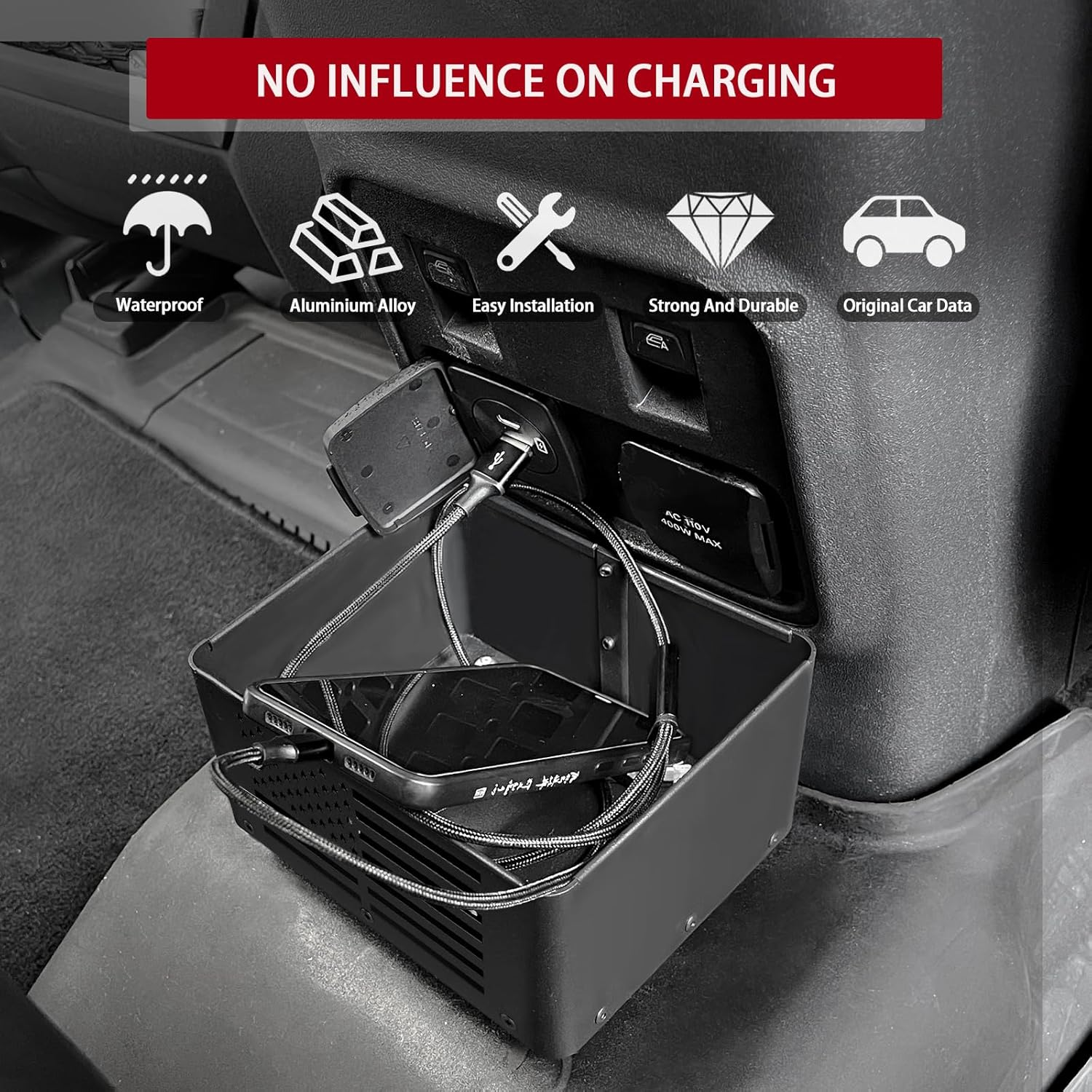 Metal Rear Seat Cup Holder Floor Console Storage Box for Bronco 2021+ 4 Door