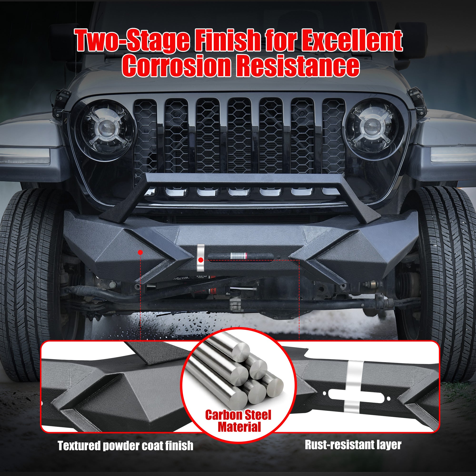 Front Bumper with Winch Plate Compatible with Wrangler JK