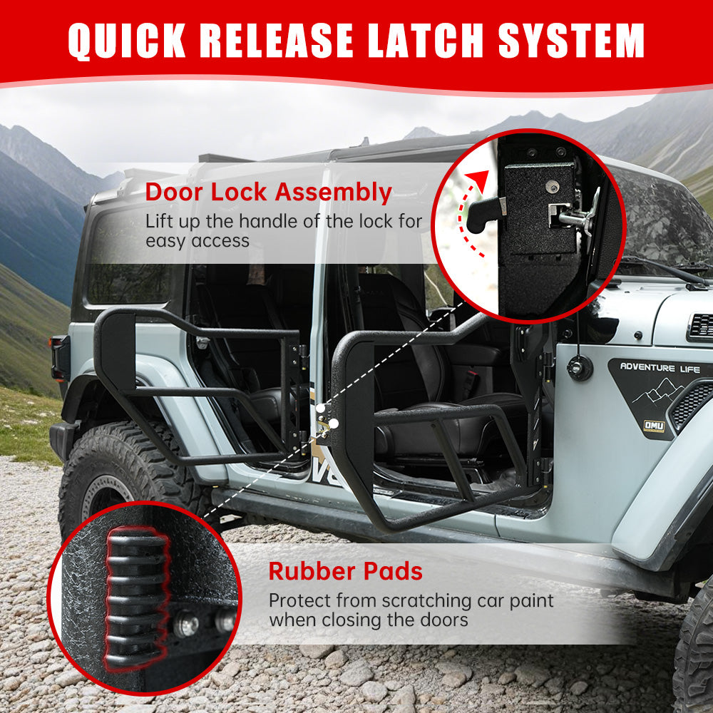 Tube Doors with Side View Mirror for 2018-2024 Jeep Wrangler JL