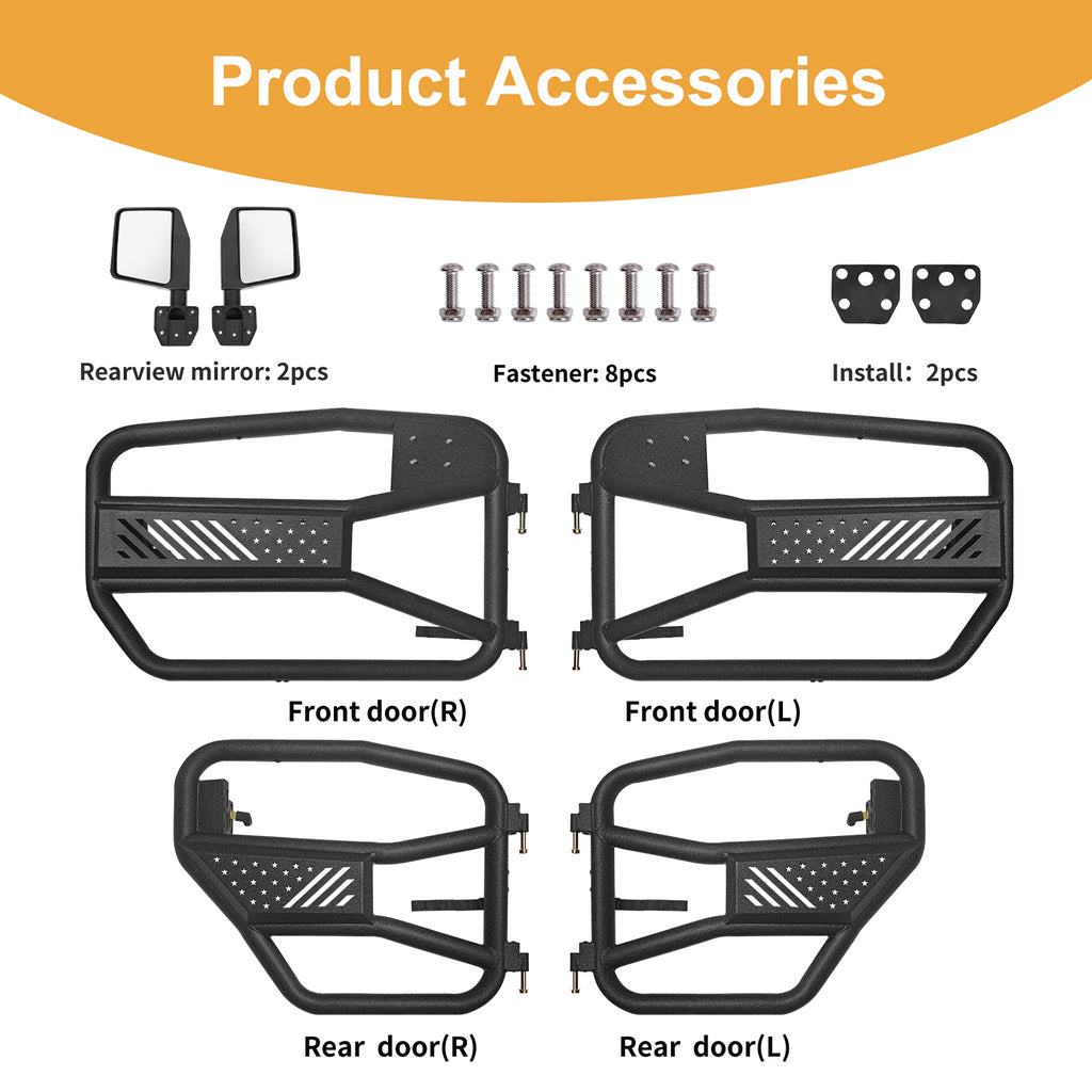 Tubular Doors with Mirror for 2007-2017 Jeep Wrangler JK 4 Door