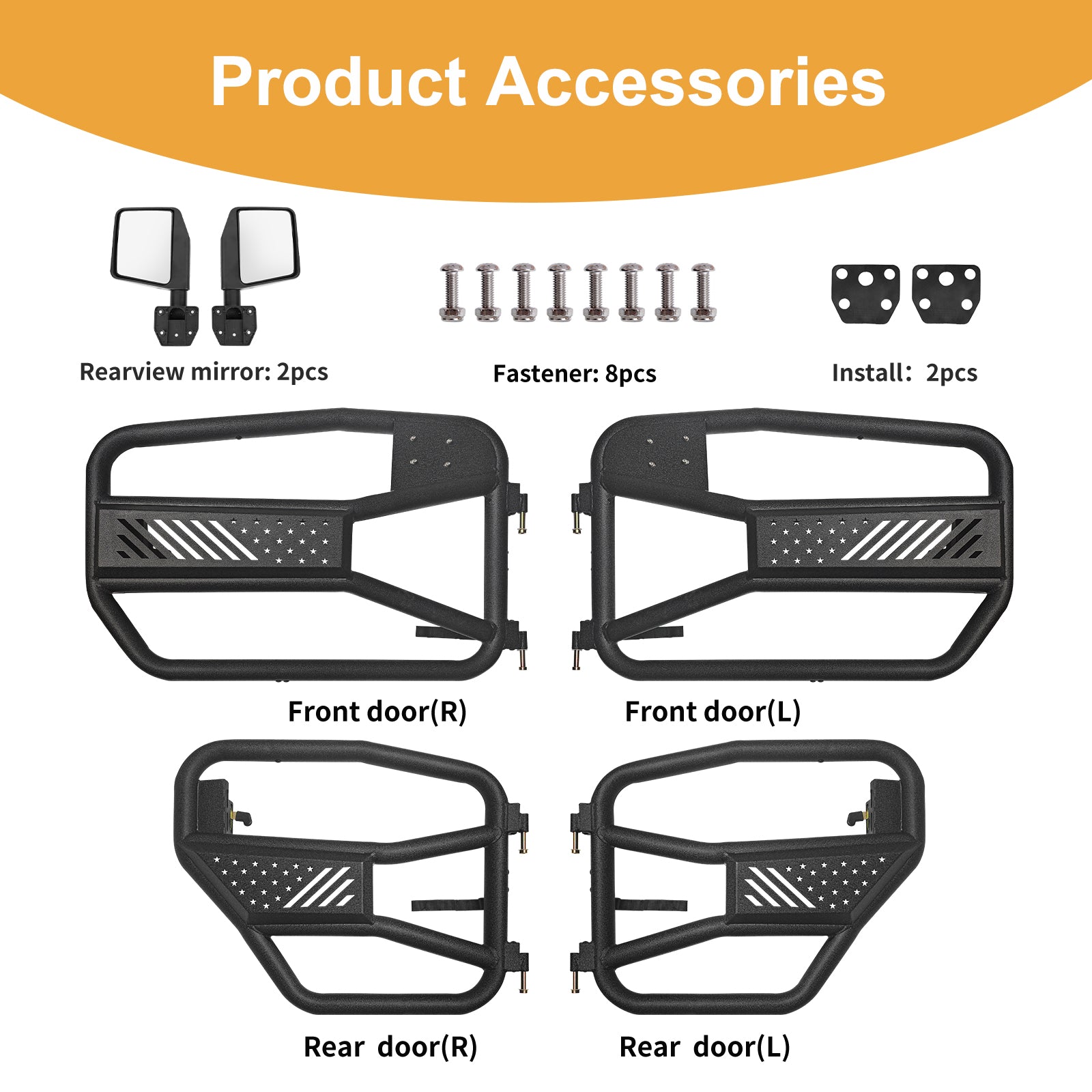 Tubular Doors with Mirror for 2007-2017 Jeep Wrangler JK 4 Door