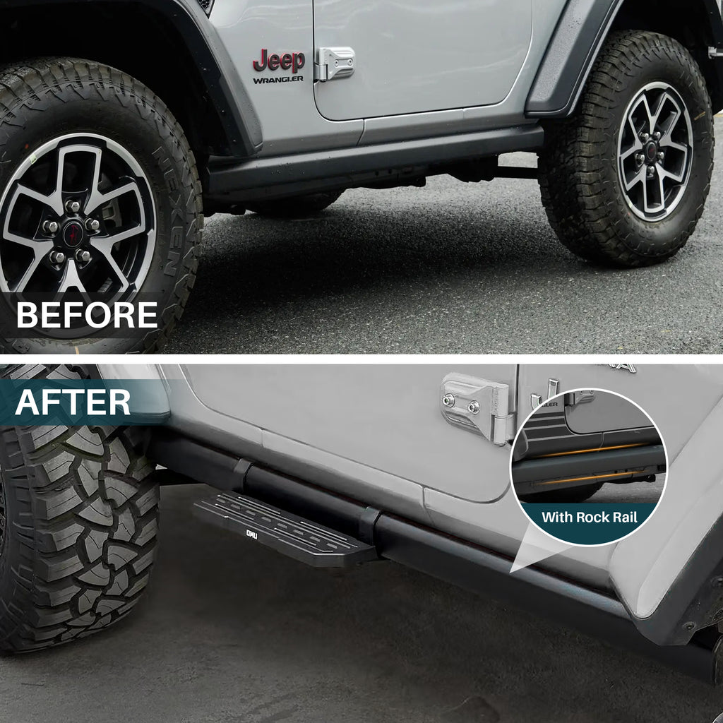 Side Steps For 2018+ Wrangler JL 2 Doors (Rubicon only) with OEM Rock Rails