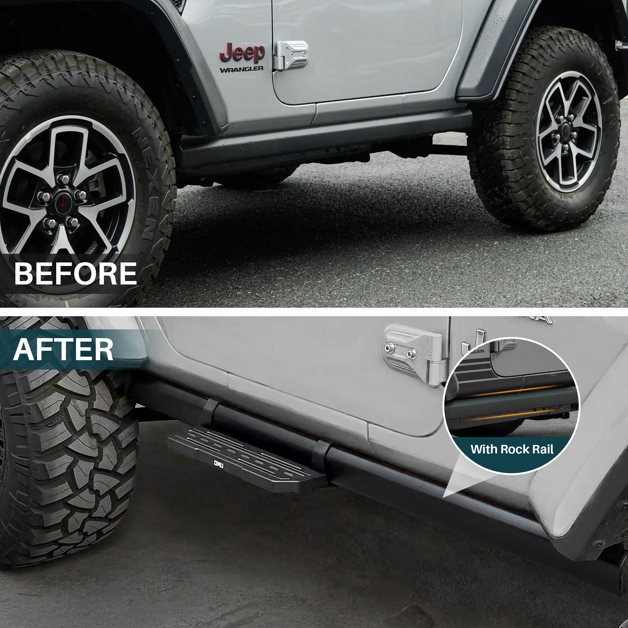 Side Steps For 2018+ Wrangler JL 2 Doors (Rubicon only) with OEM Rock Rails
