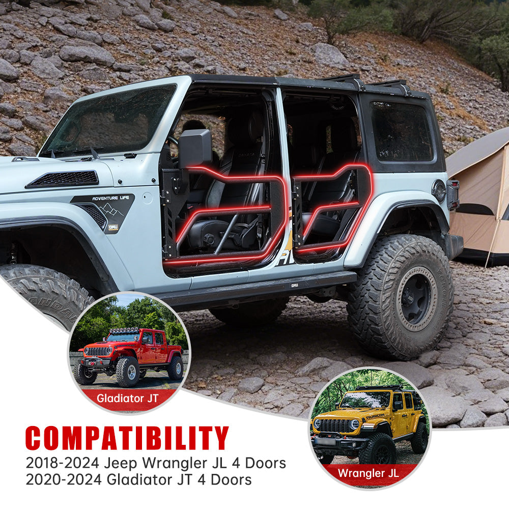 Tube Doors with Side View Mirror for 2018-2024 Jeep Wrangler JL