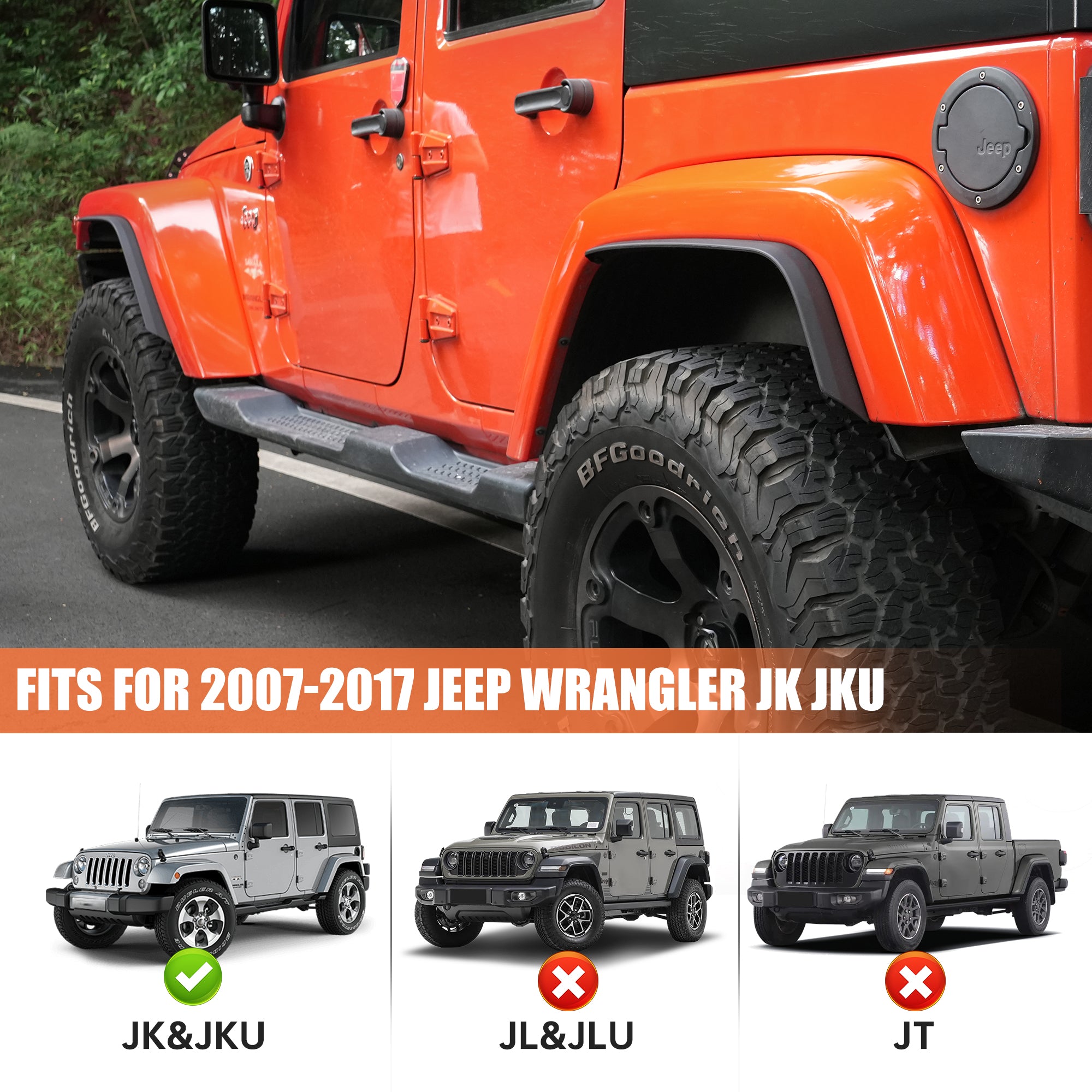 Fender Flares Compatible with 2007-2018 Jeep Wrangler