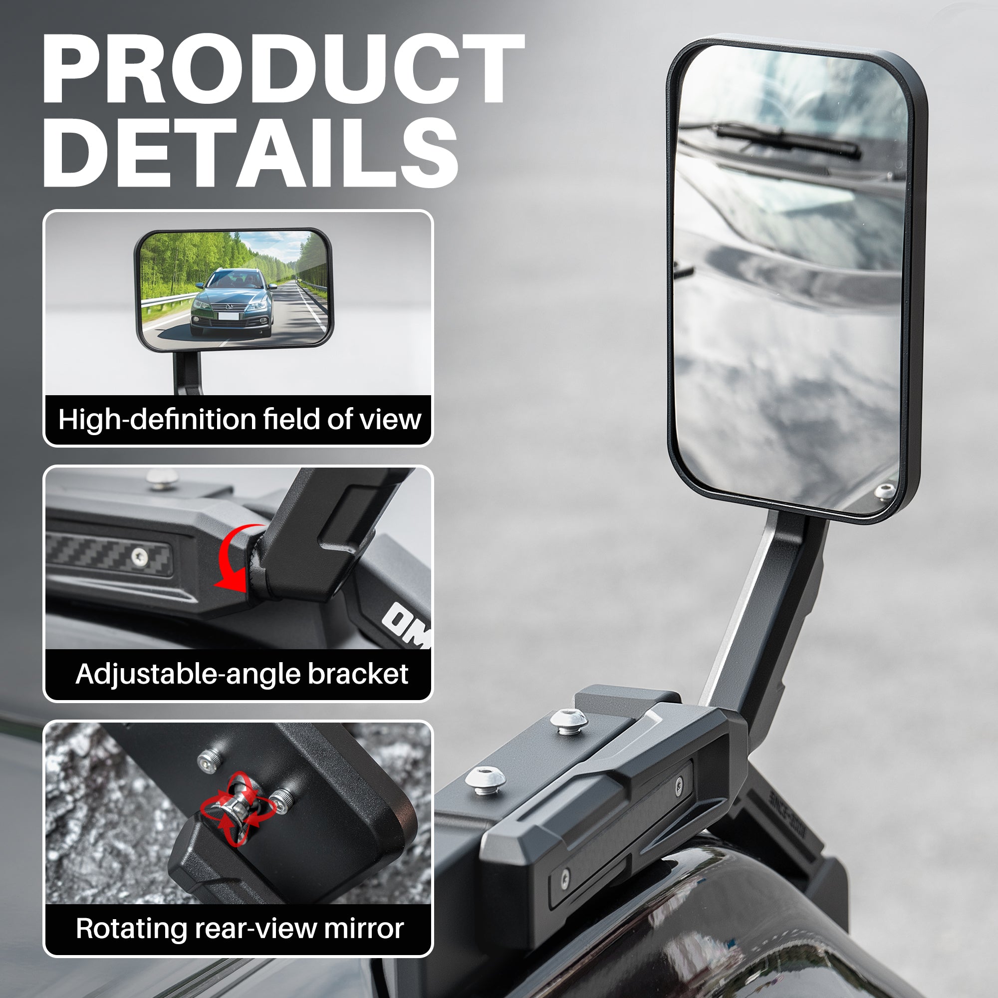 Aluminum Hood Side Auxiliary Fender Mirror Compatible with 2021+ Ford Bronco