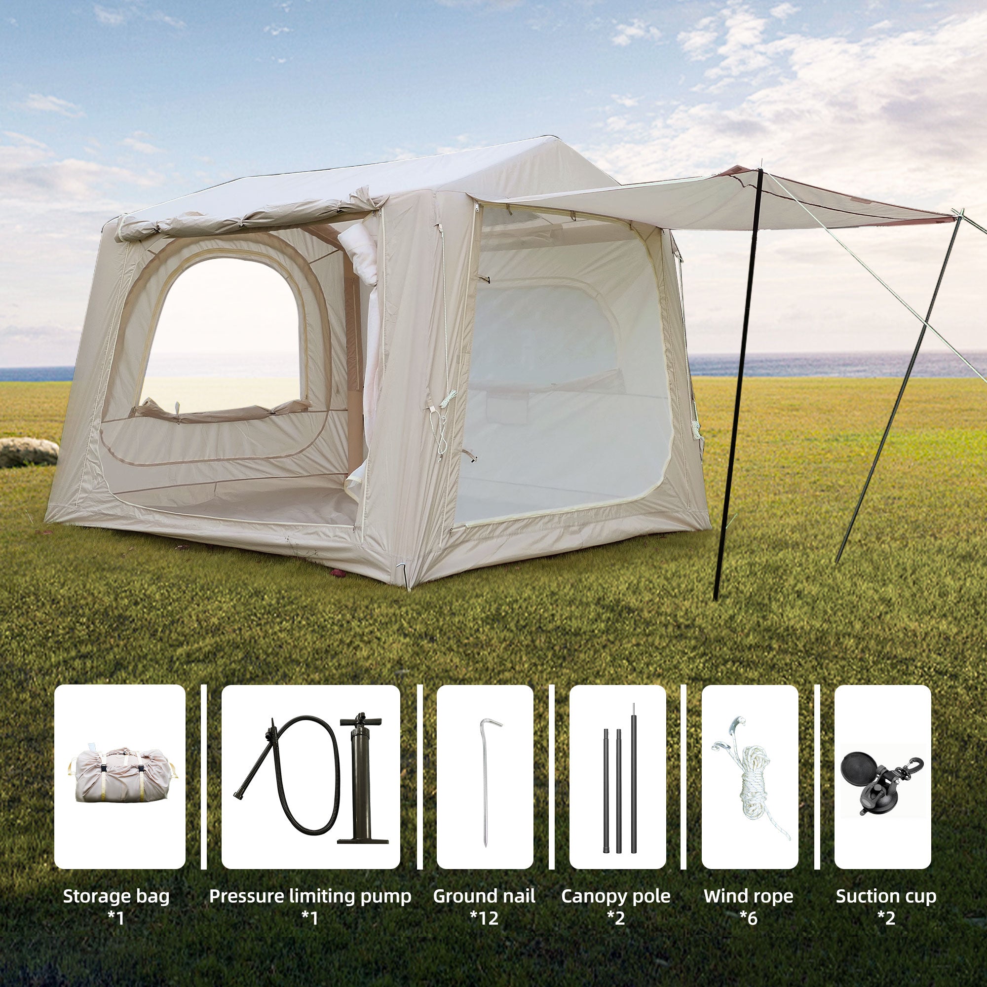 Truck SUV Inflatable Tents for Family Camping, Large Blow Up Tent with Hand Pump