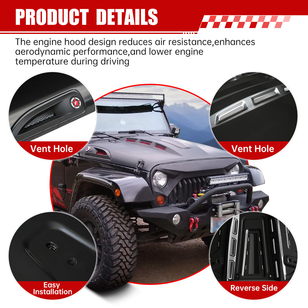 Avenger Style Replacement Hood Compatible with 2007-2018 Jeep Wrangler JK