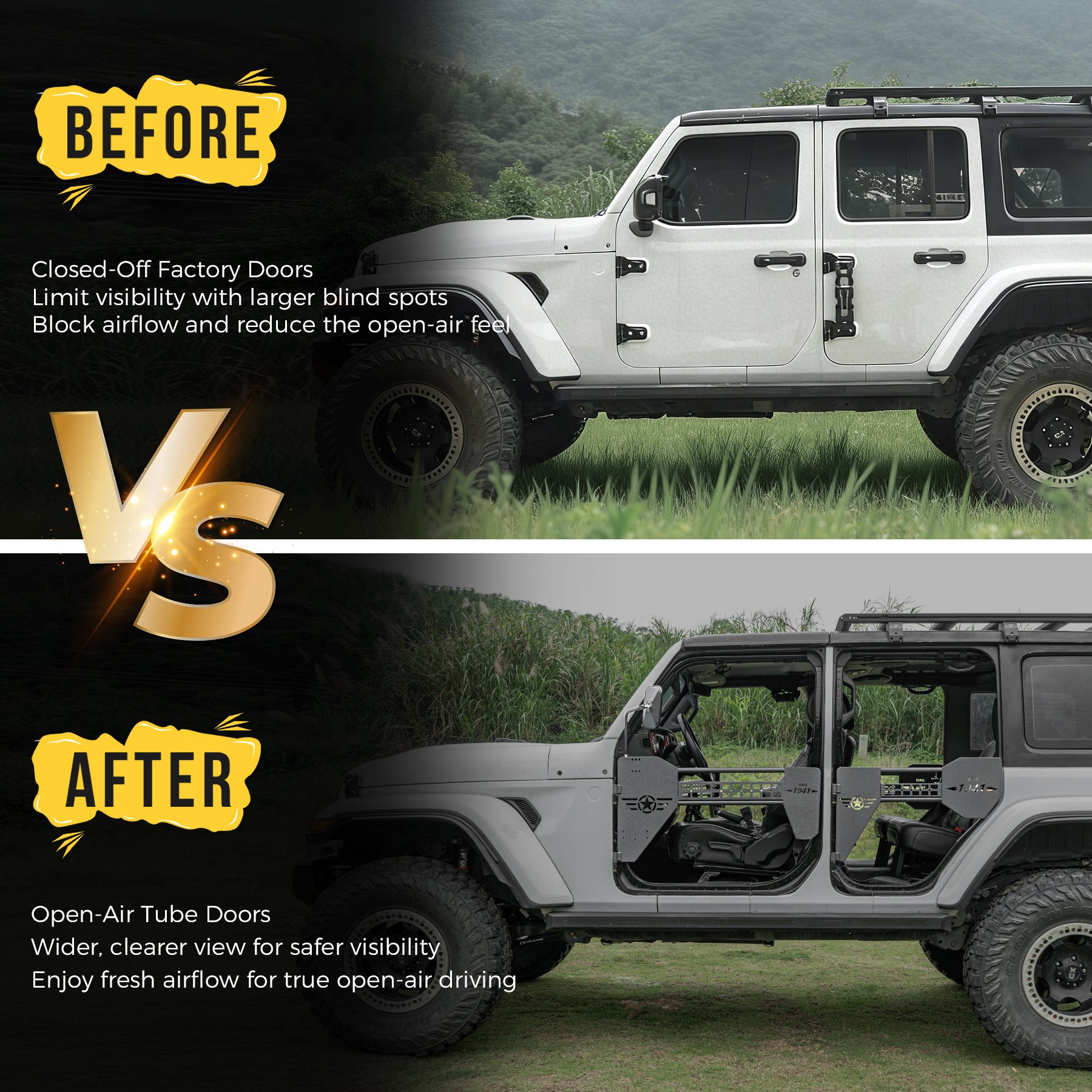 Tube Doors w/ Mirror for 2018-2026 Jeep Wrangler JL JLU Gladiator JT Offroad