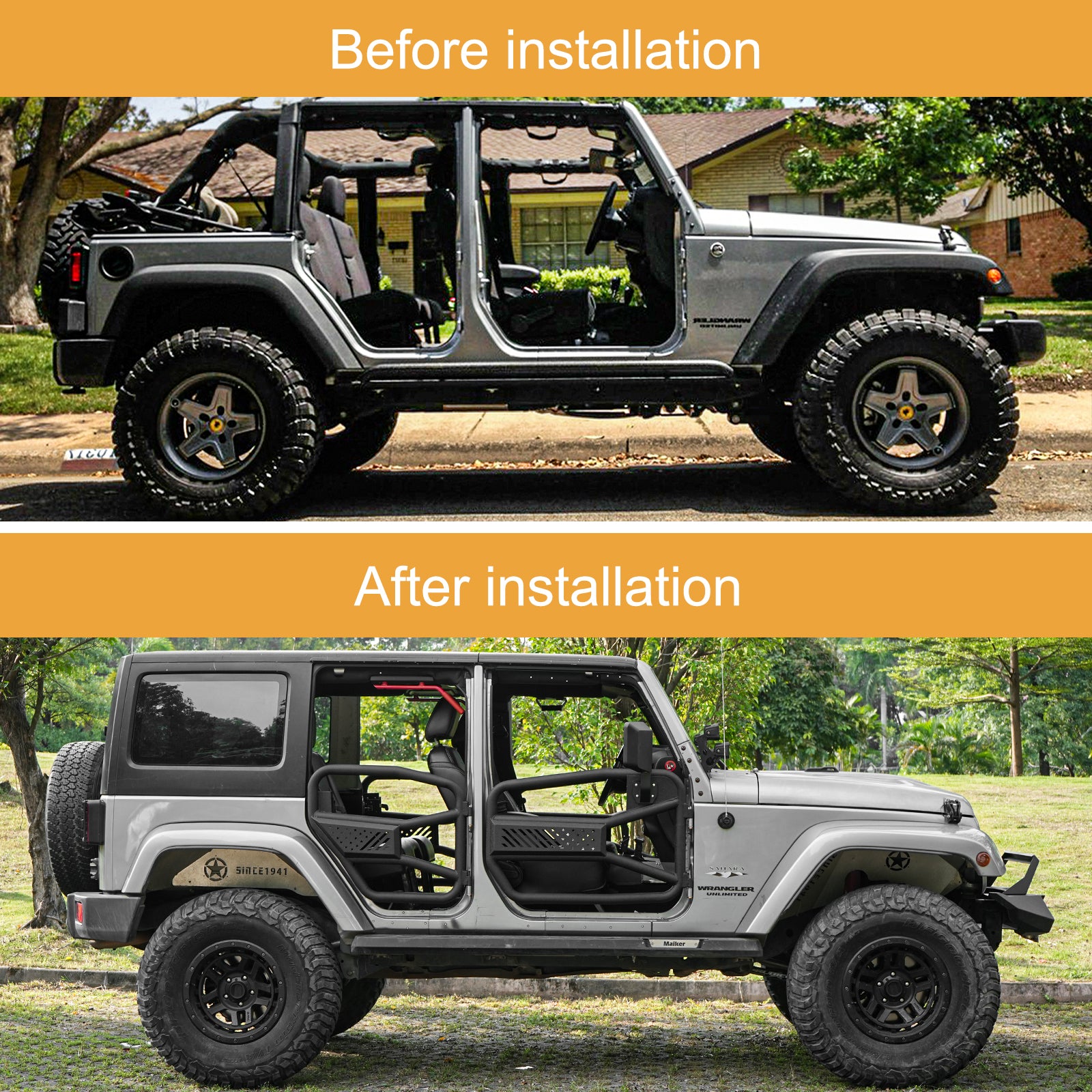 Tubular Doors with Mirror for 2007-2017 Jeep Wrangler JK 4 Door