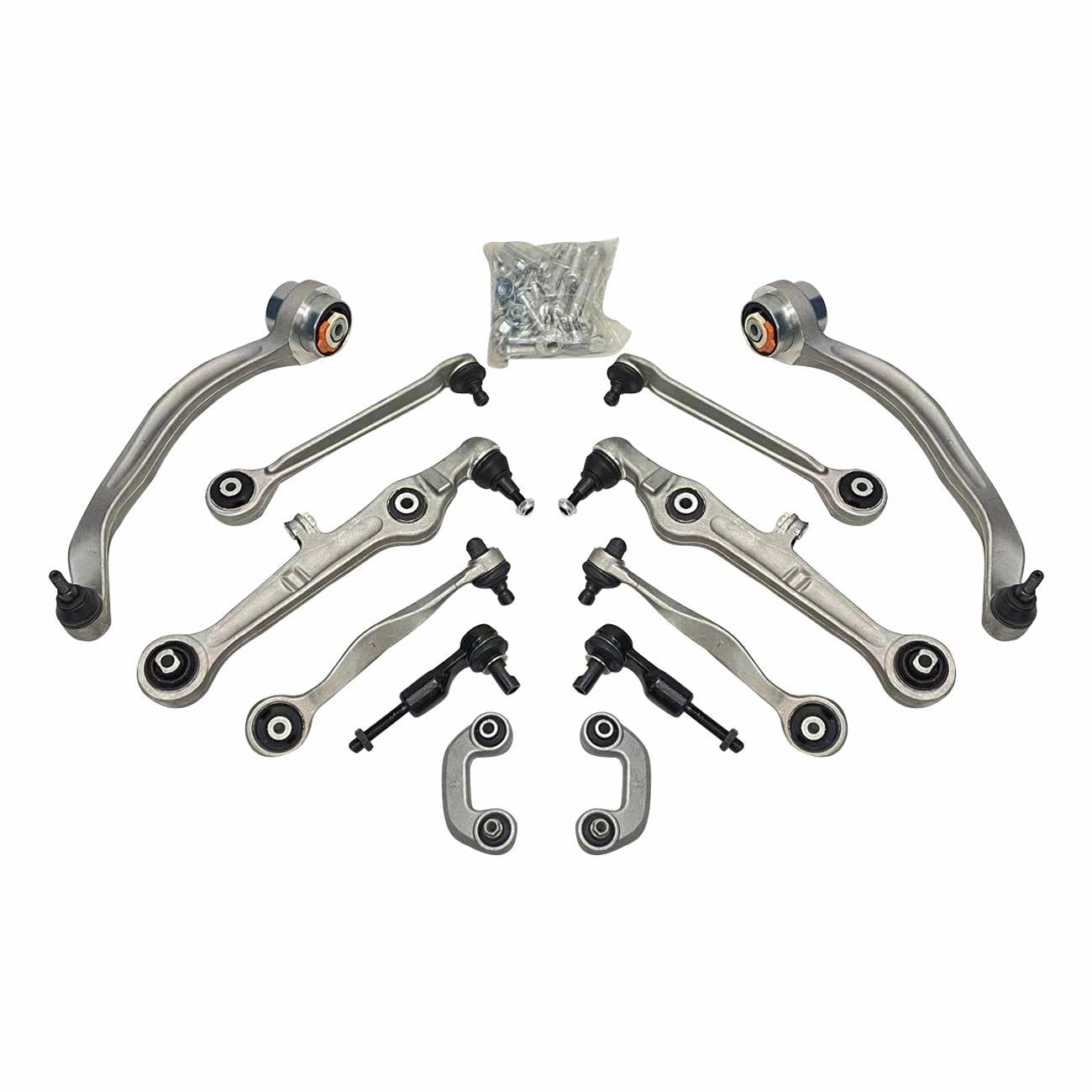 12Pcs Front Upper &Lower Control Arm Sway Bar Link Tie Rod Fits Audi A4 00-08