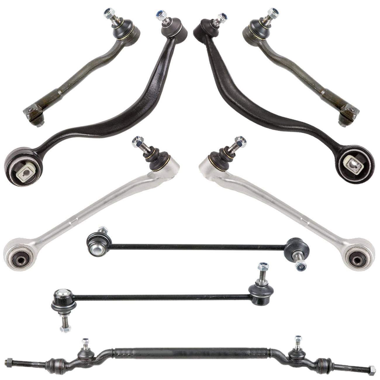 9PCS For BMW E38 Front Lower Control Arms Tie Rod Sway Bar Center Drag Link Kit