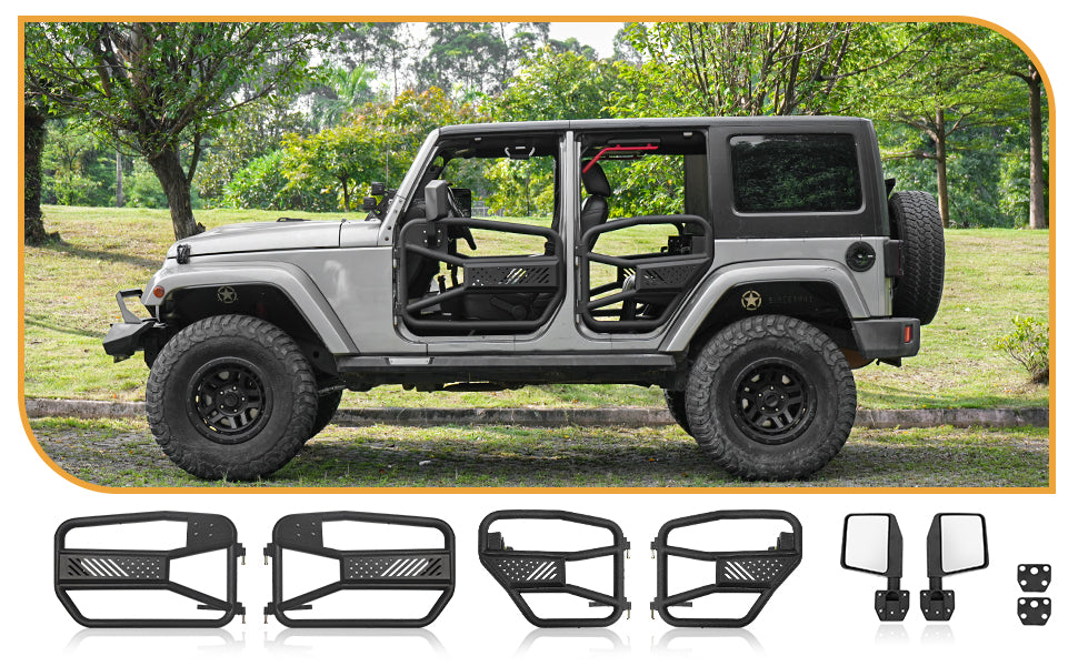 Tubular Doors with Mirror for 2007-2017 Jeep Wrangler JK 4 Door