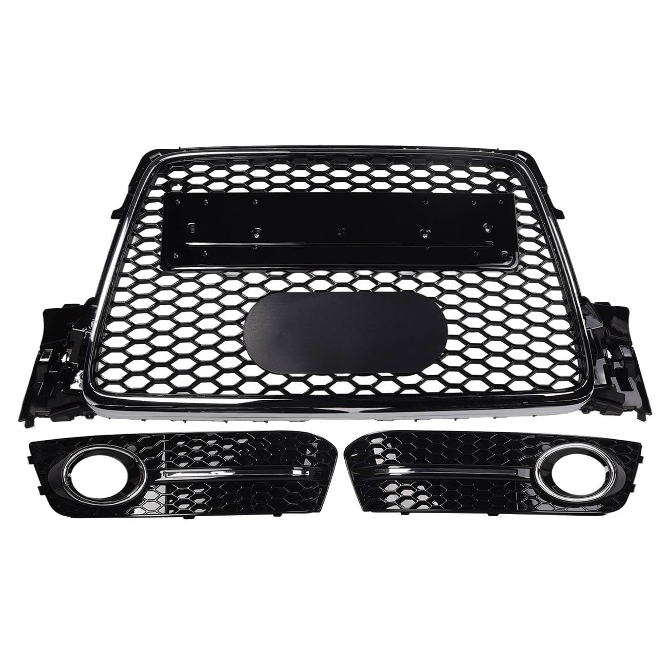 Chrome Front Grille+Bumper Fog Light Bezel For 09-12 Audi A4 RS4 Style