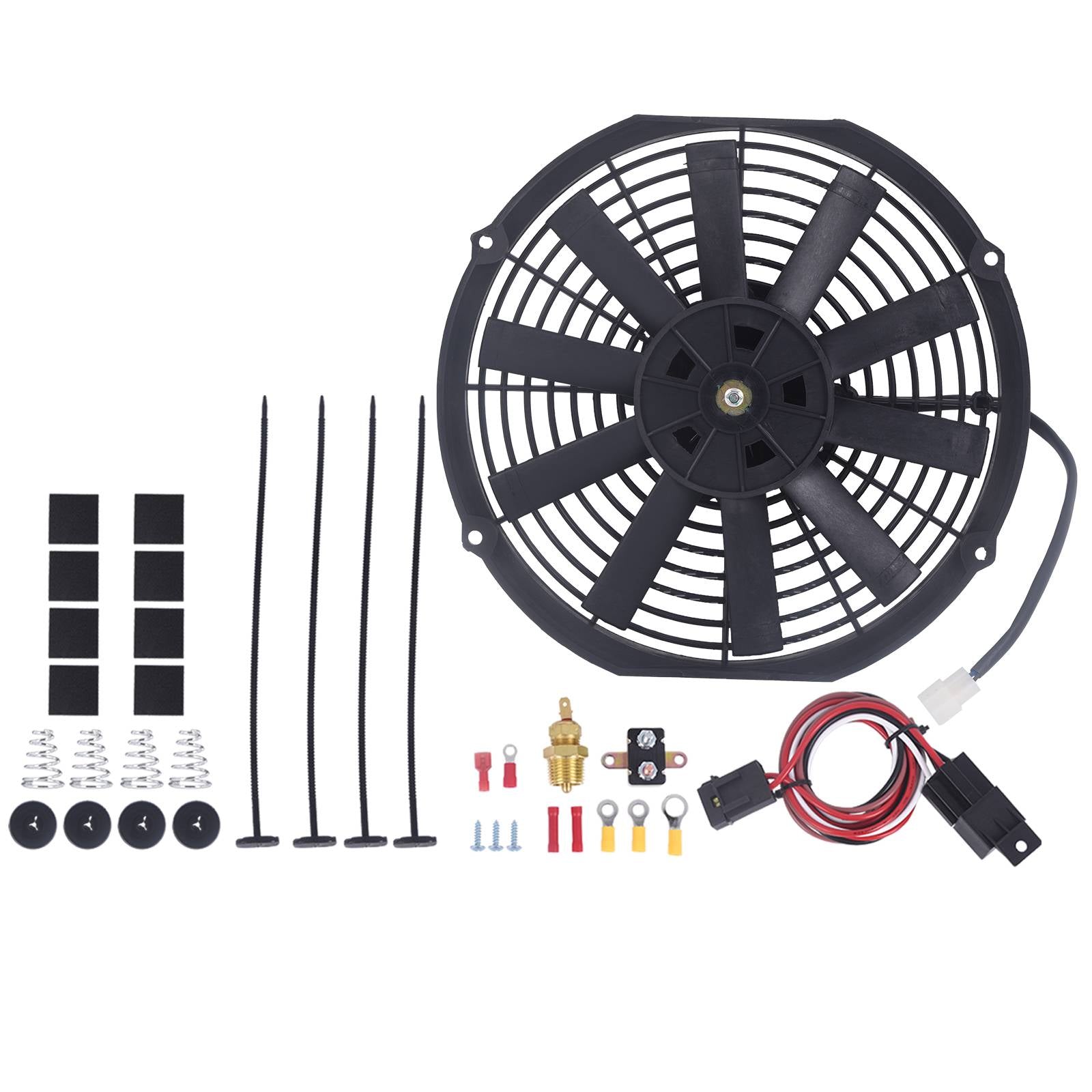 12in Inch Electric Radiator Cooling Fan Universal 950CFM&Thermostat Mount Kit 12V