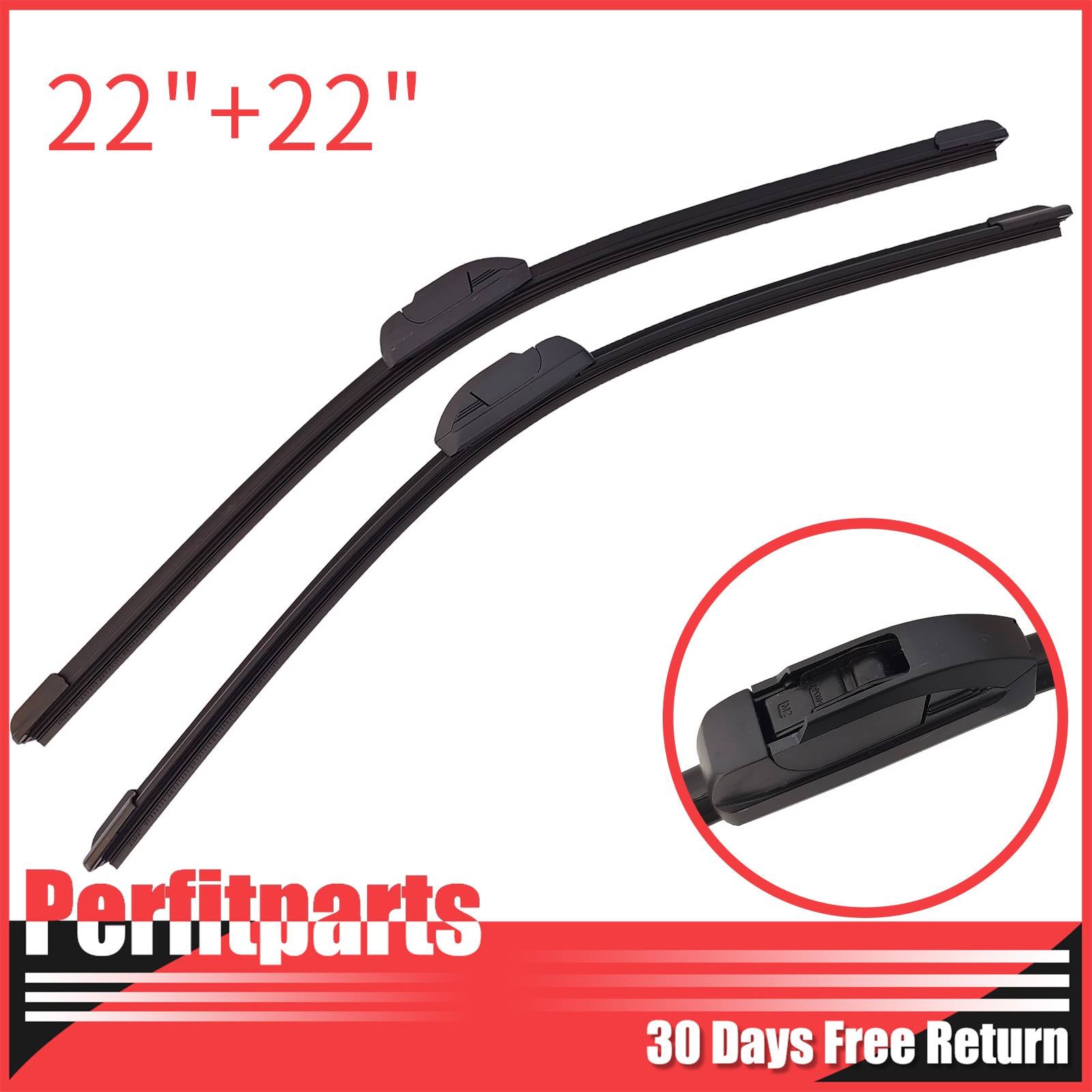 22in + 22in Front Windshield Wiper Blades High Quality All Season J Hook