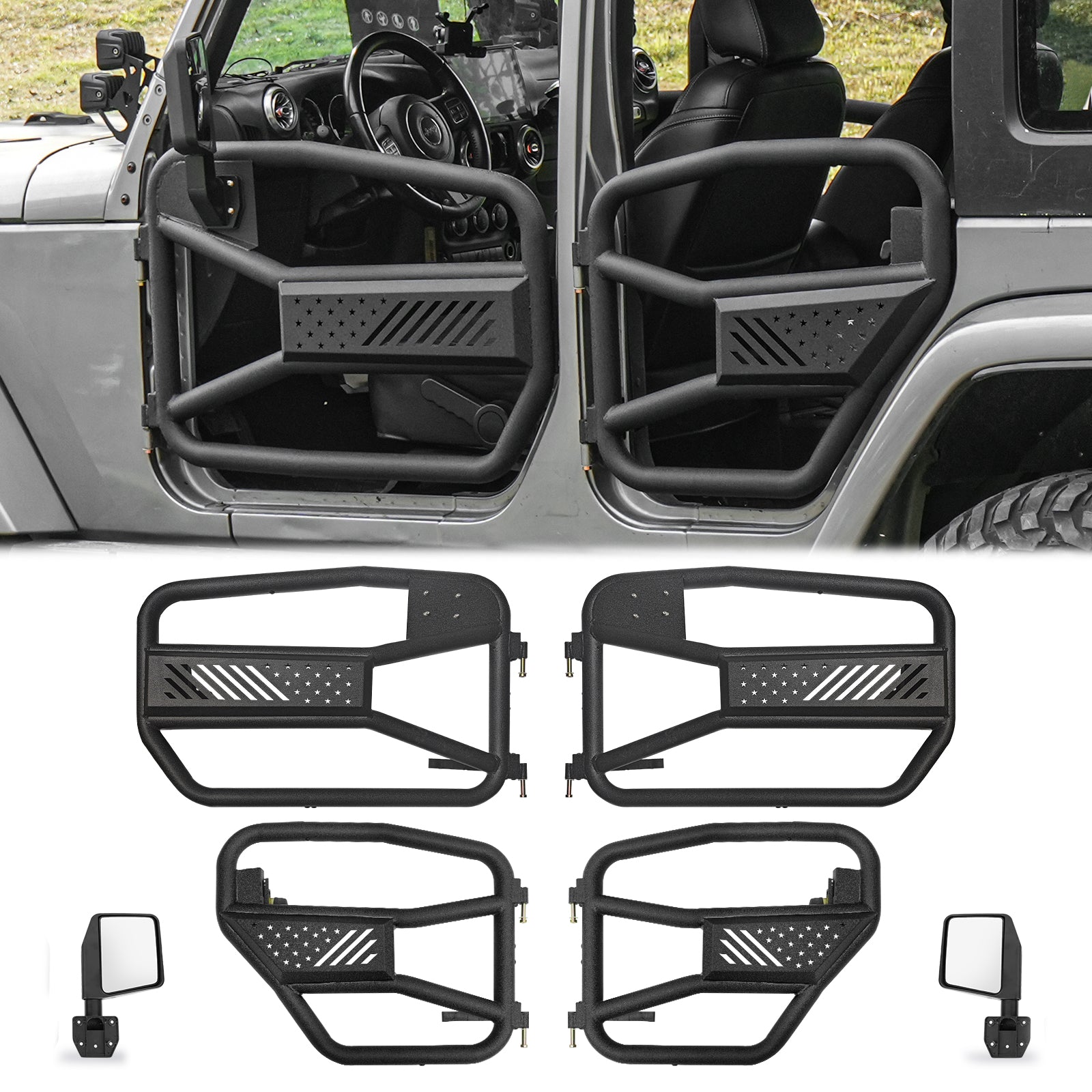 Tubular Doors with Mirror for 2007-2017 Jeep Wrangler JK 4 Door