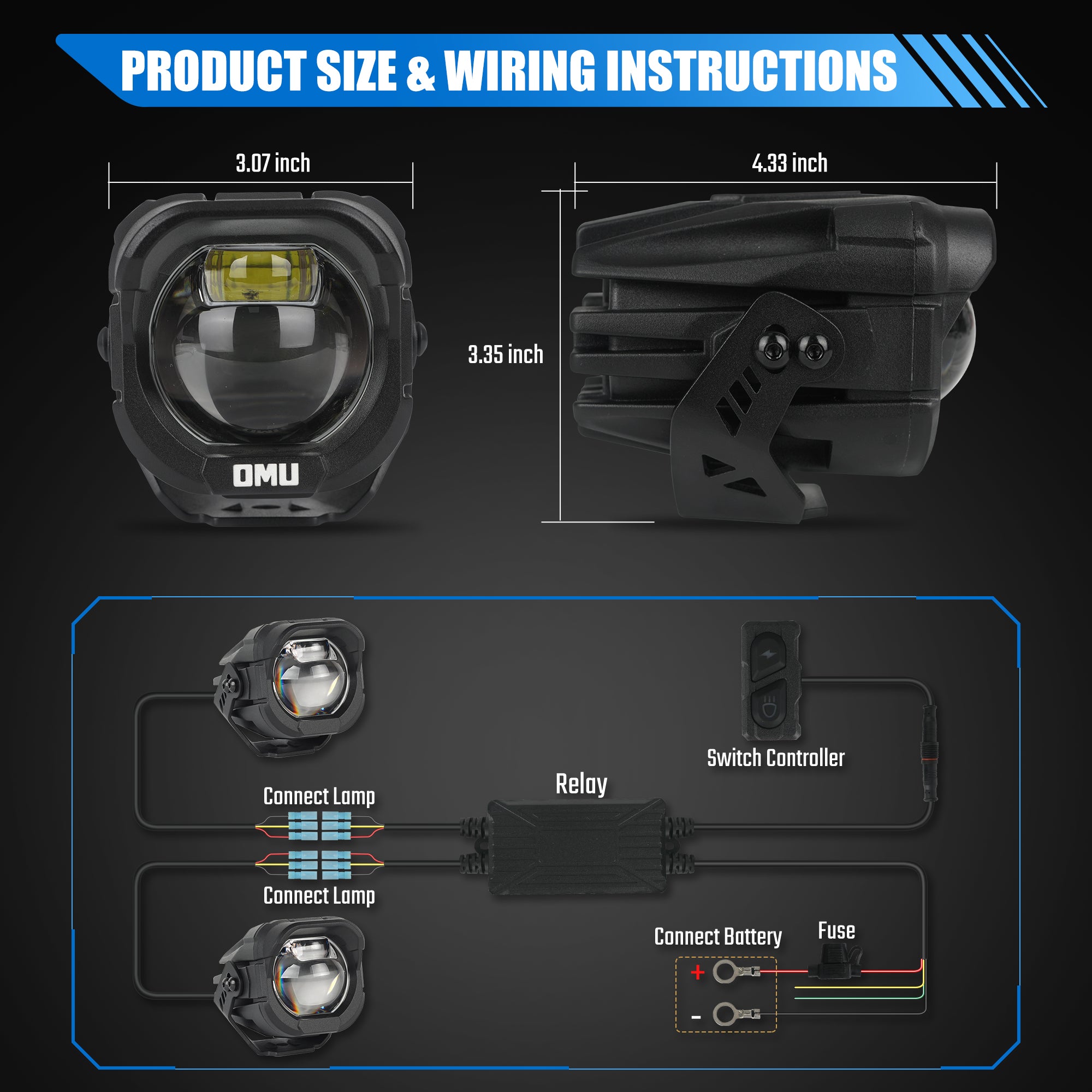 A-Pillar Spotlight Compatible with Trucks Jeep Ford etc ATV Motorcycle