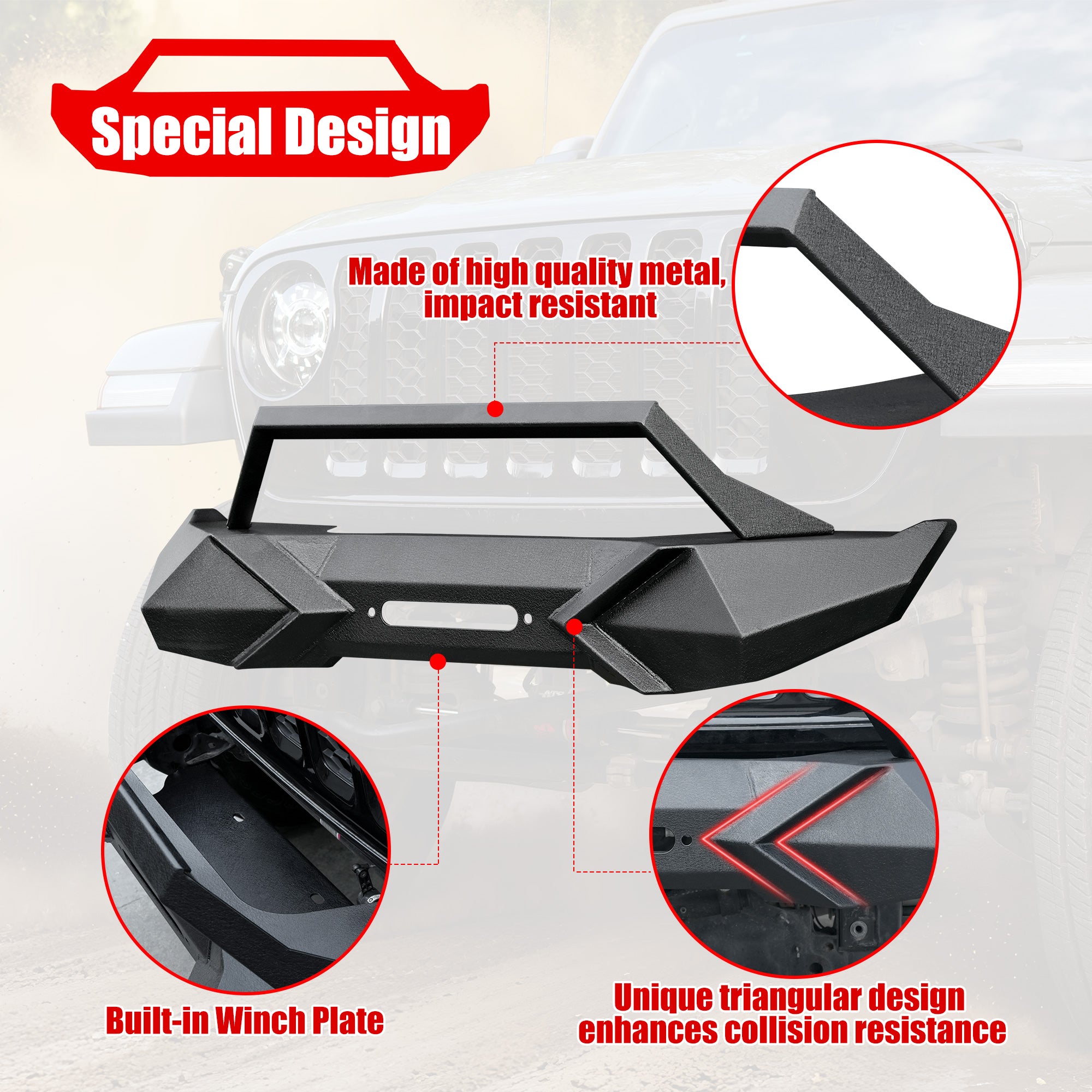 Front Bumper with Winch Plate Compatible with Wrangler JK