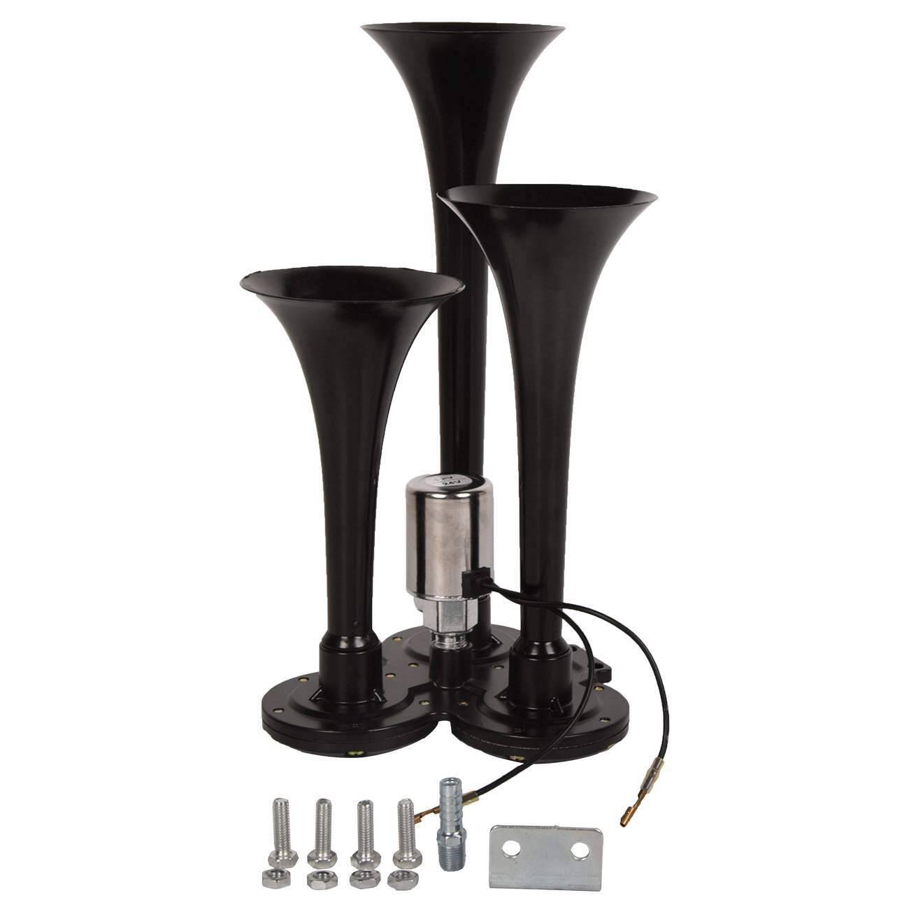 Train Air Horn 3 Trumpets Black for Truck / Car / SUV Loud Sound 12V / 24V