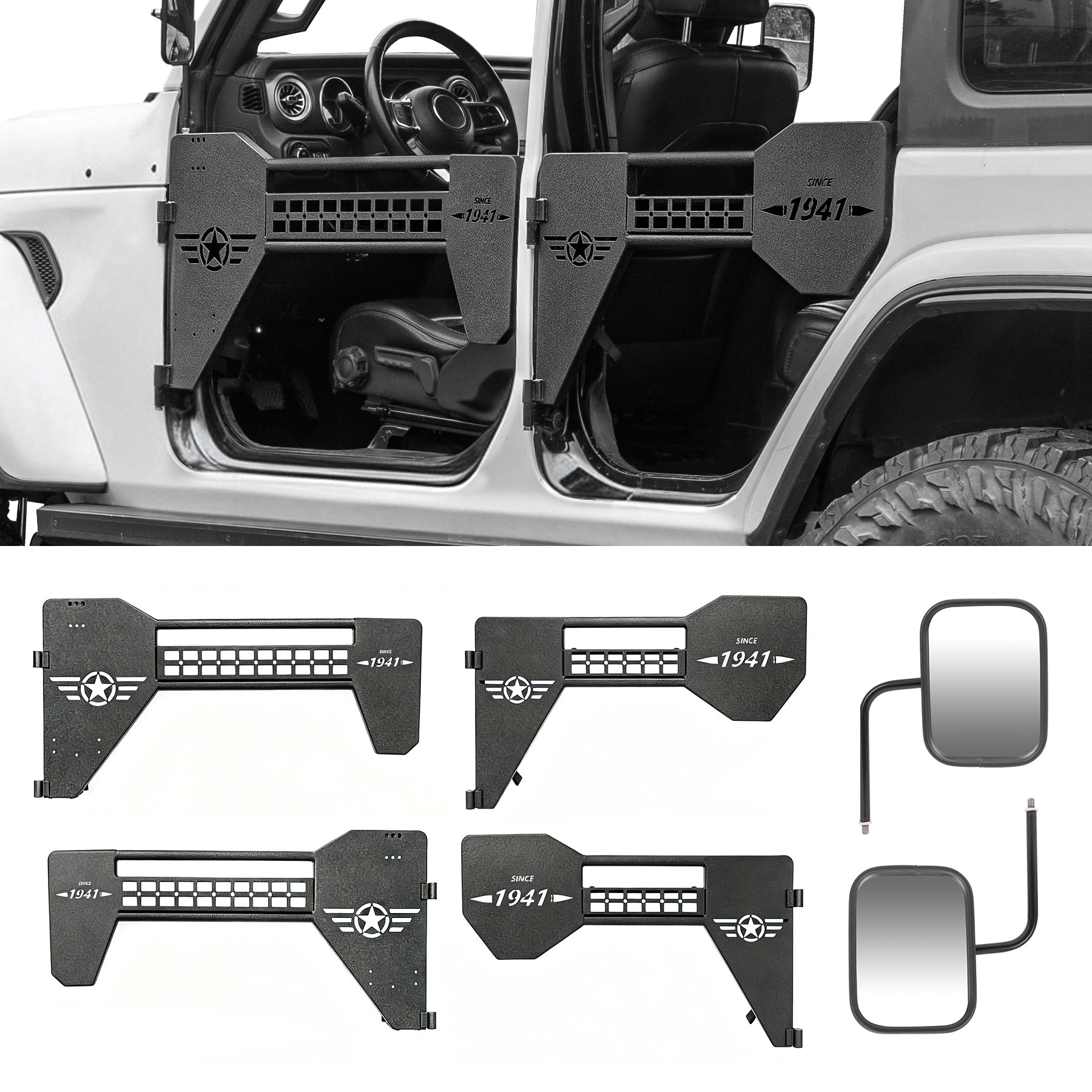 Tube Doors w/ Mirror for 2018-2026 Jeep Wrangler JL JLU Gladiator JT Offroad