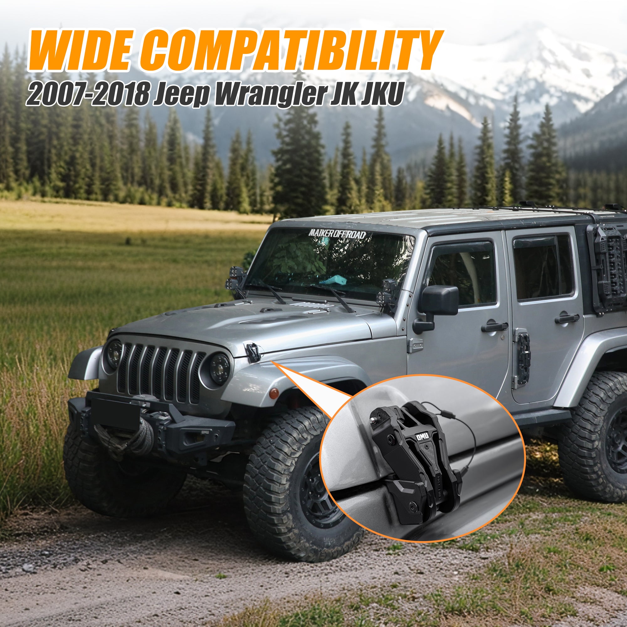 Hood Latch Lock Catch Compatible with 2007-2017 Jeep Wrangler JK/JKU