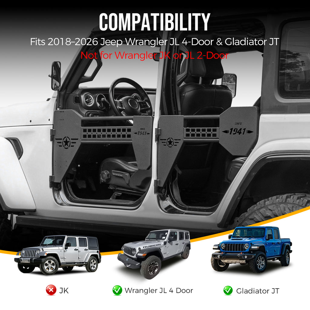Tube Doors w/ Mirror for 2018-2026 Jeep Wrangler JL JLU Gladiator JT Offroad